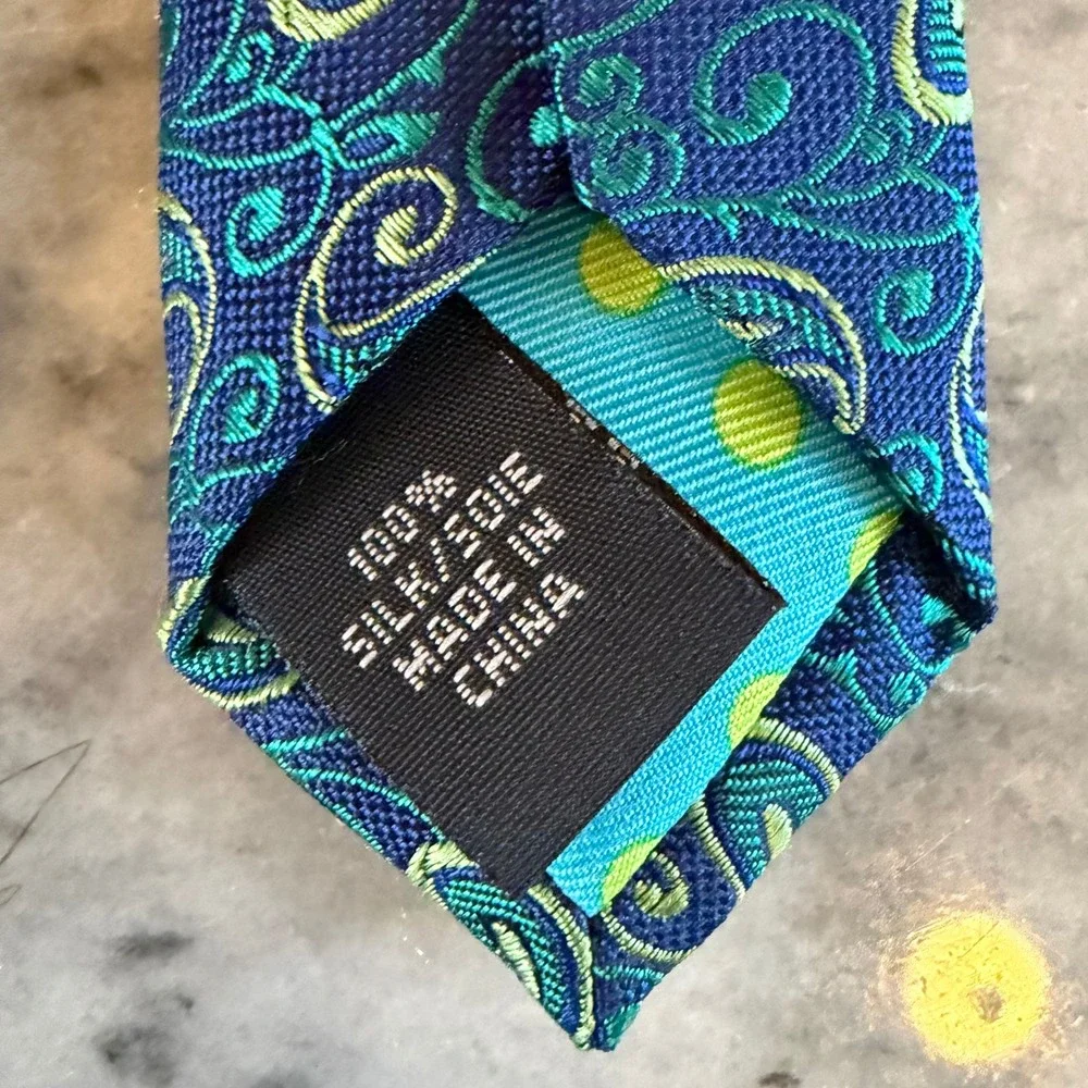 Ted Baker London‎ Men's  Blue Green Yellow Paisley Polka Dot 100% Silk Necktie